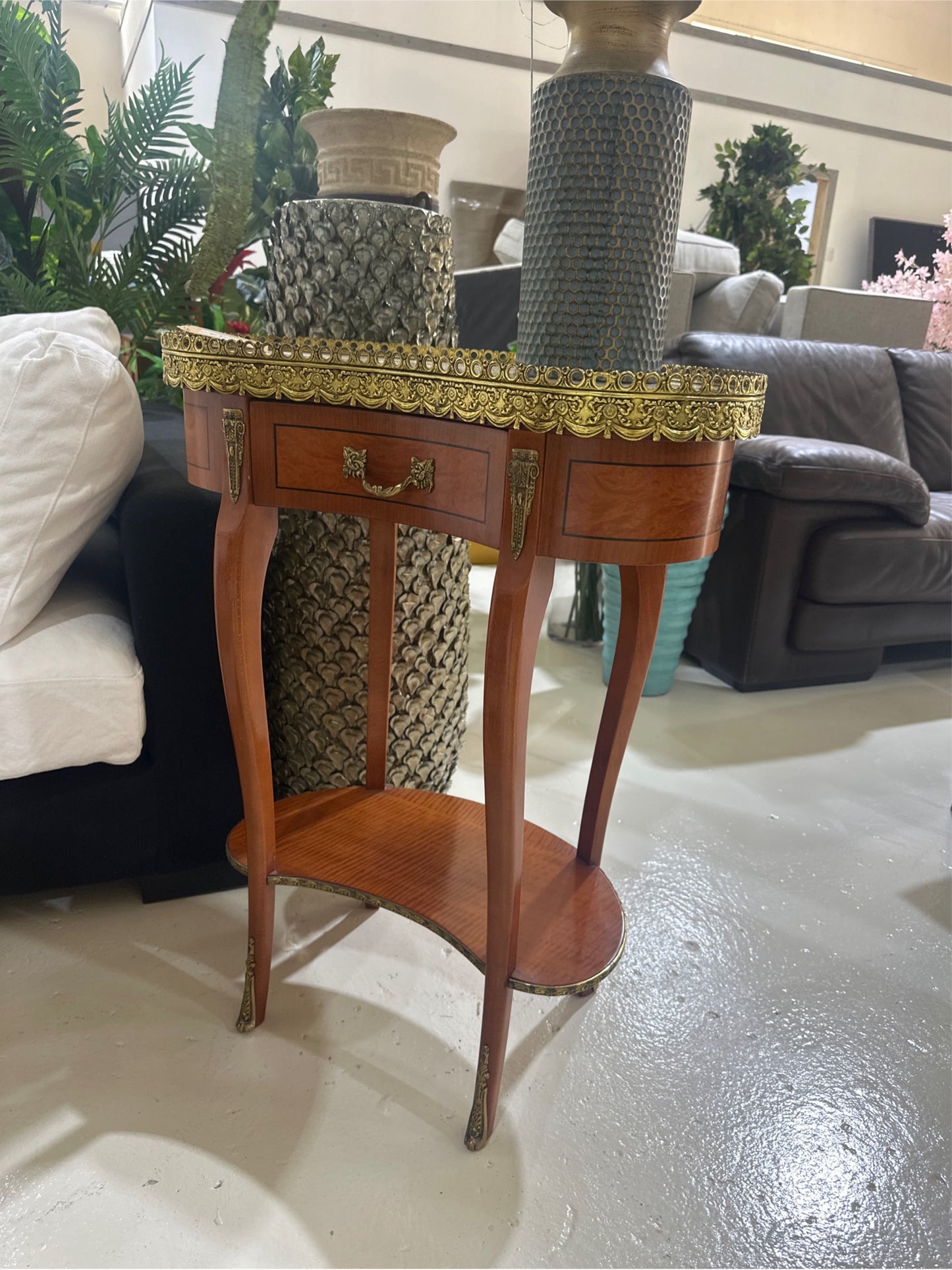 Vintage French-Style Side Table with Marble Top