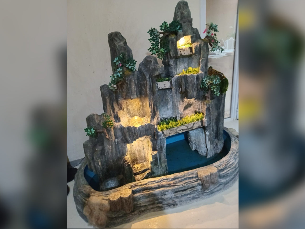 Illuminated Rock Waterfall Fountain