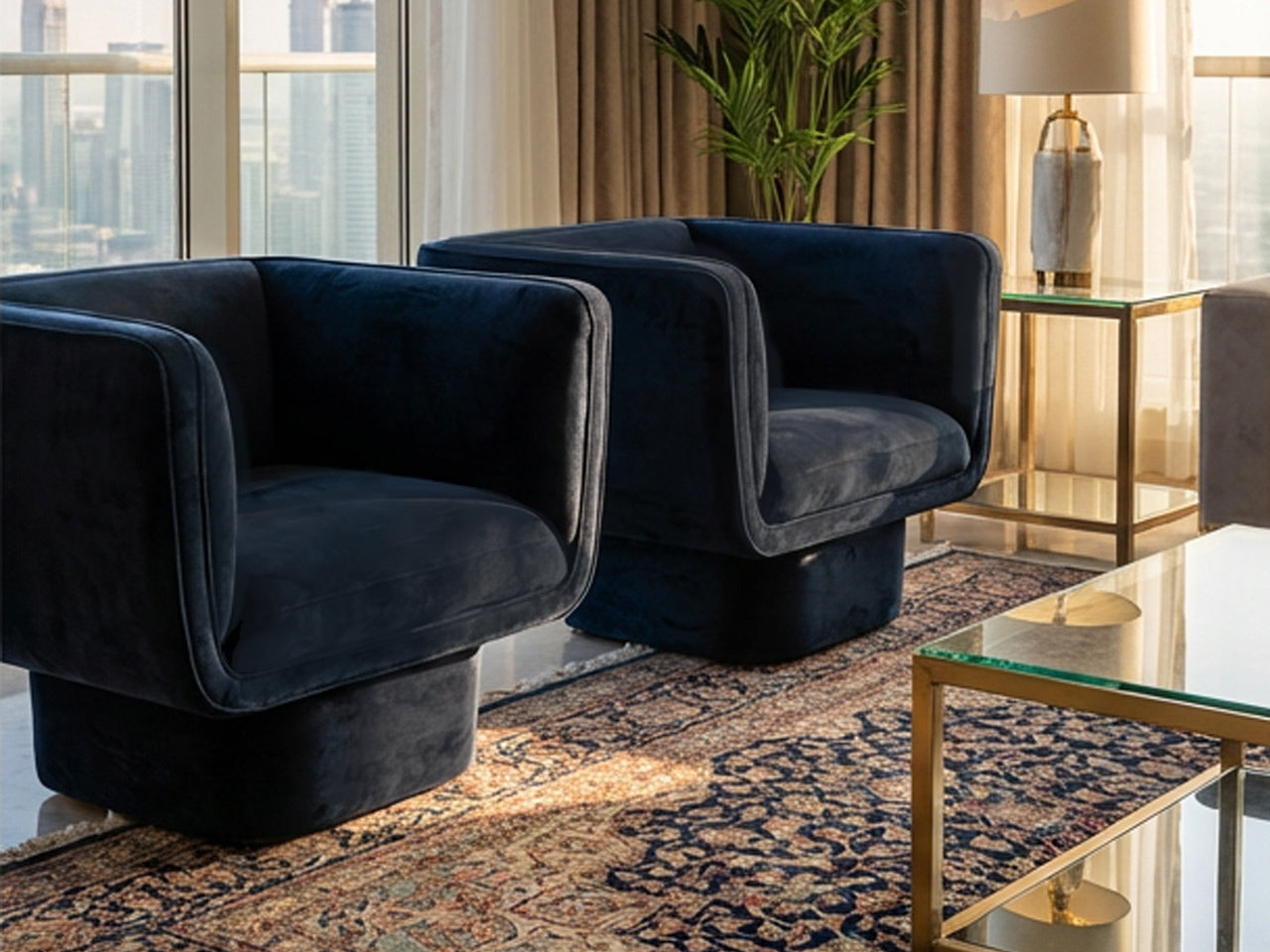 Velvet Swivel Lounge Chairs (Set of 2)