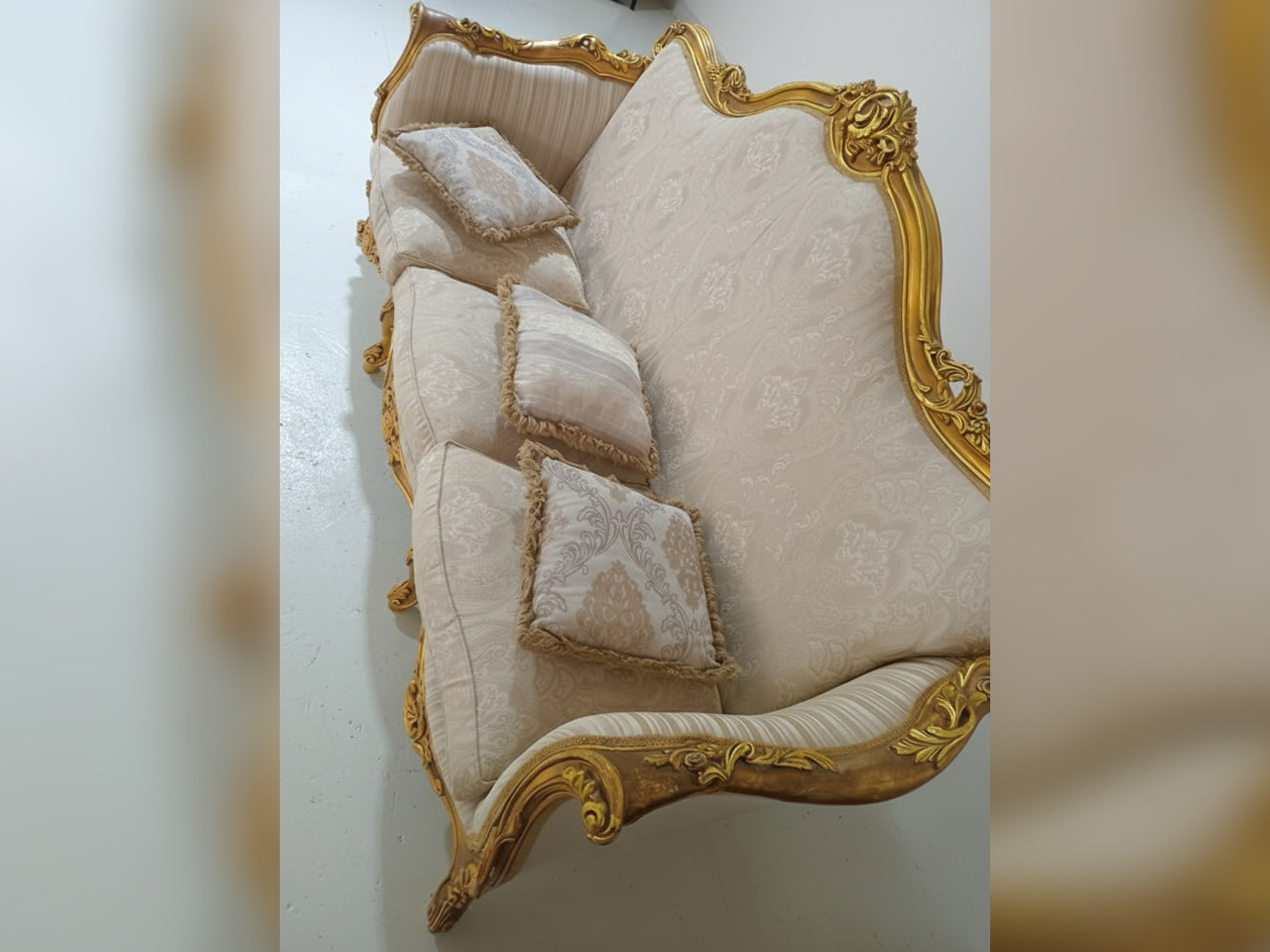 French Provincial 3-Seater Sofa – Gold Carved Frame