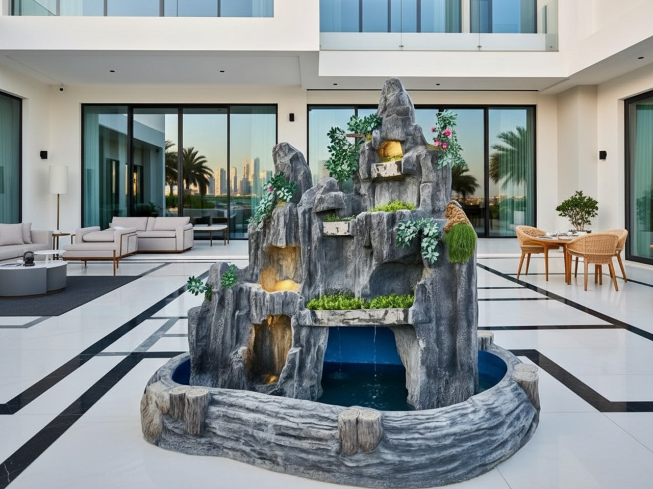 Illuminated Rock Waterfall Fountain