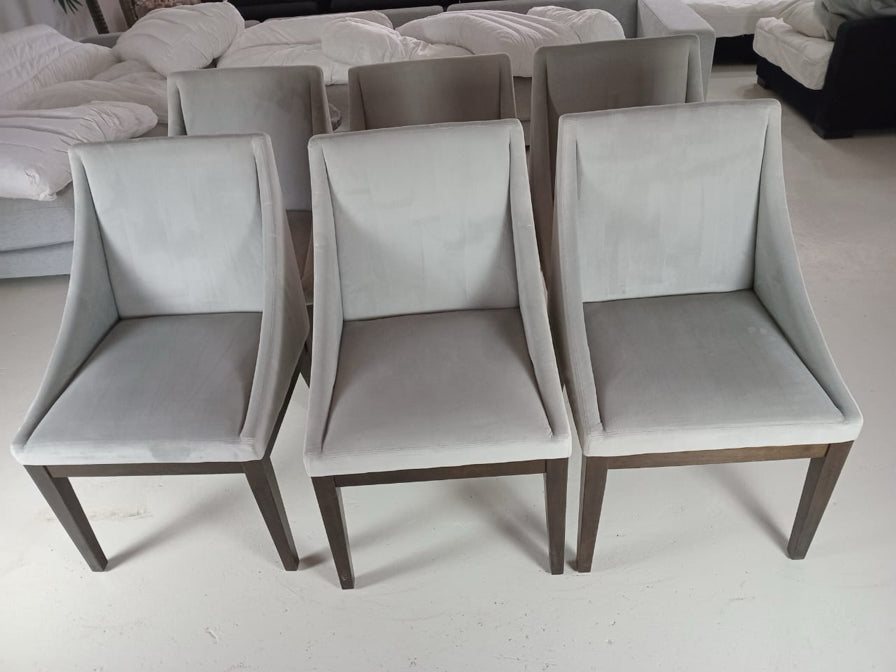 6 Dinning Chairs, Light grey, brown wooden stand