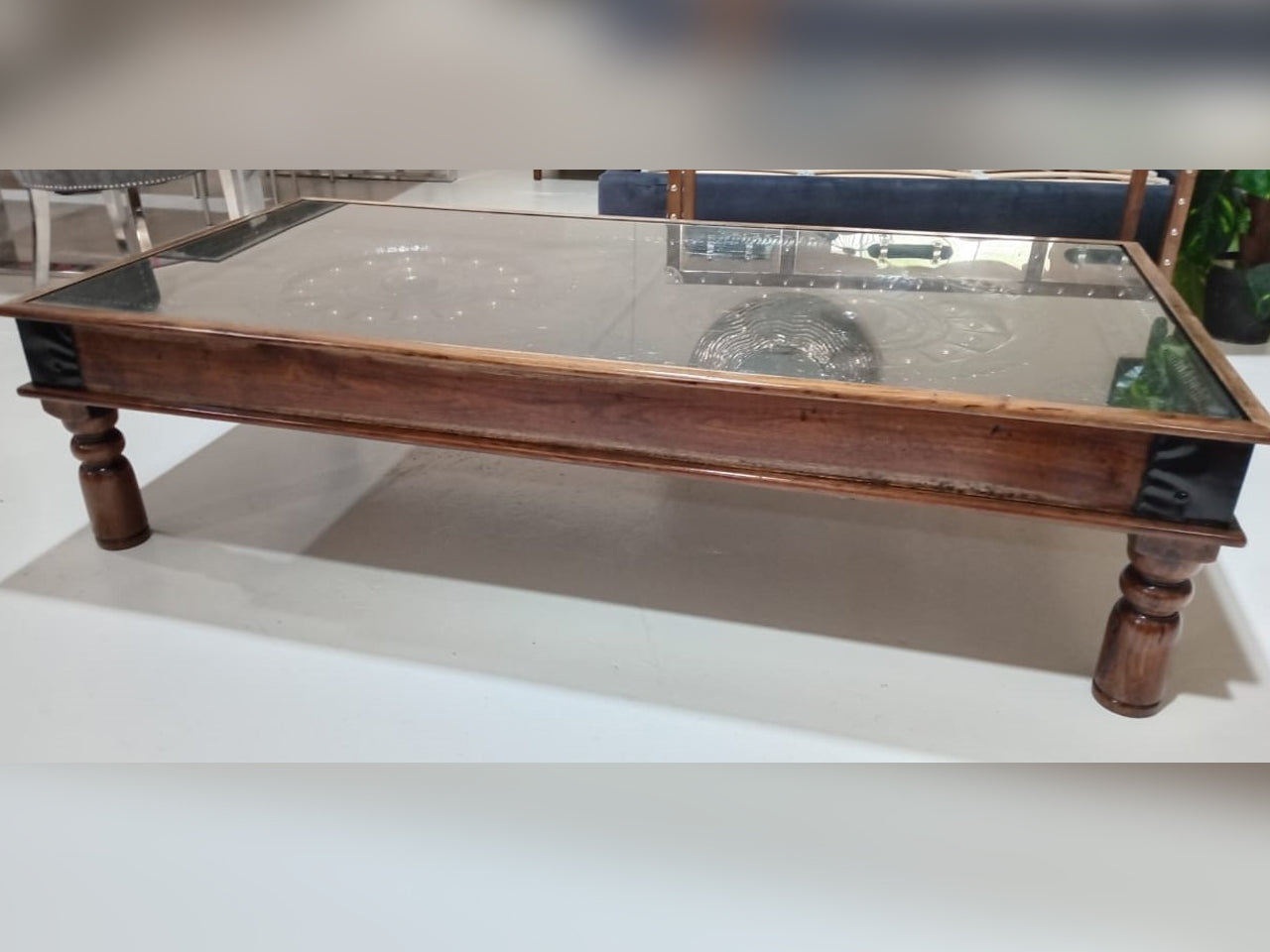 Solid Wood Coffee Table with Brass Accents