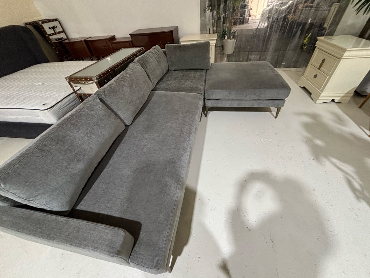 West Elm – Grey L-Shape Sectional Sofa with Ottoman