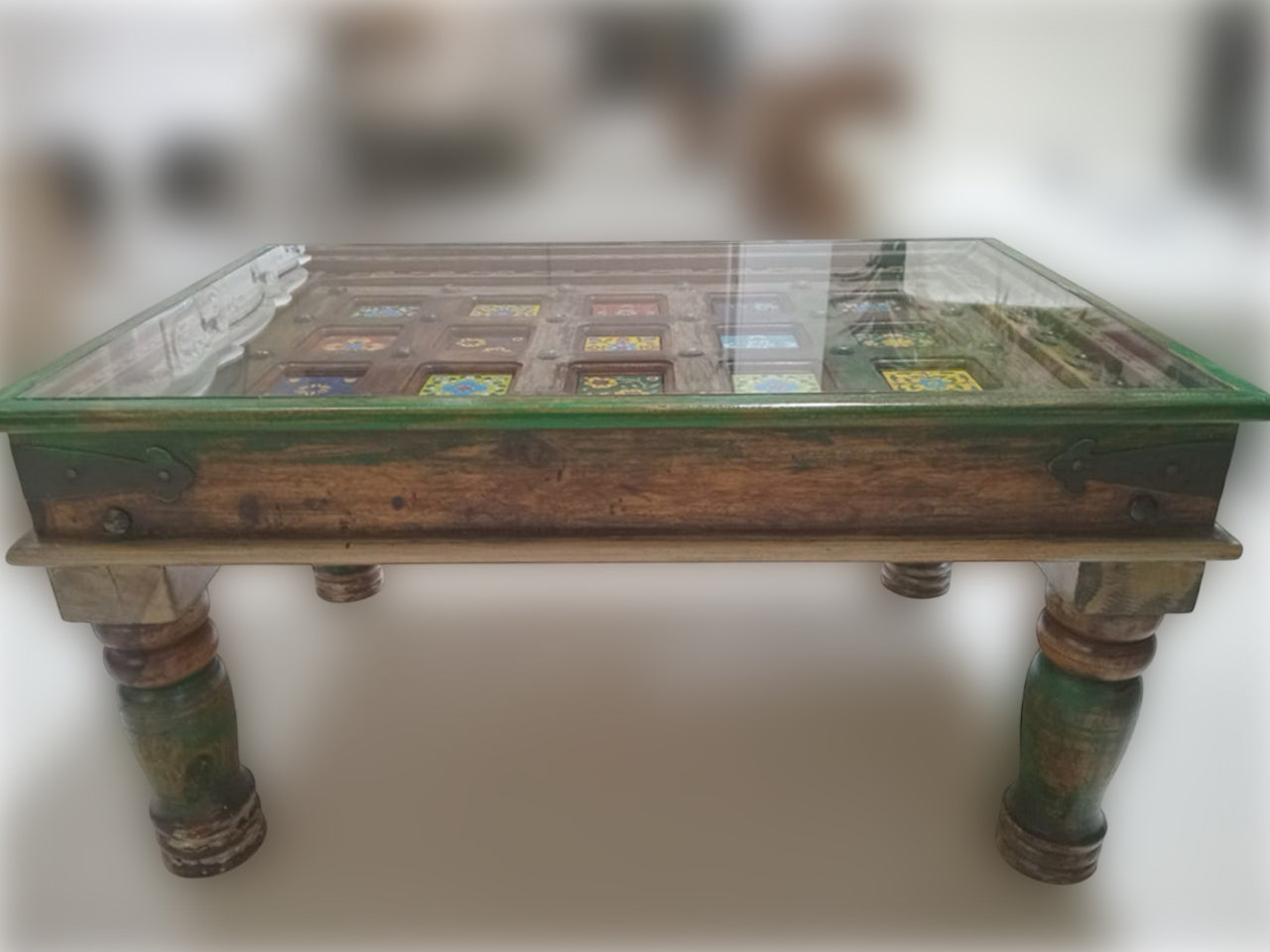 Vintage Wooden Coffee Table – Ceramic Tile Inlay