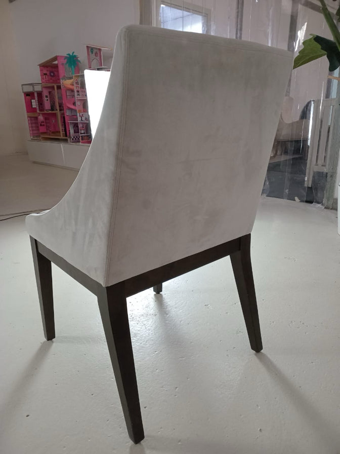 6 Dinning Chairs, Light grey, brown wooden stand