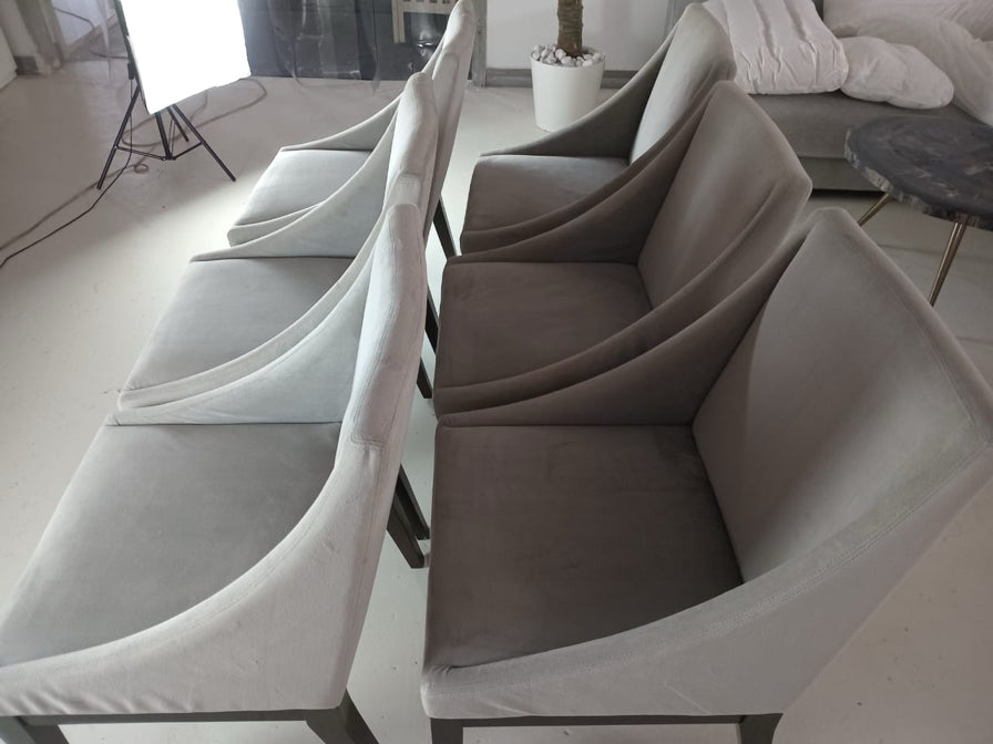 6 Dinning Chairs, Light grey, brown wooden stand