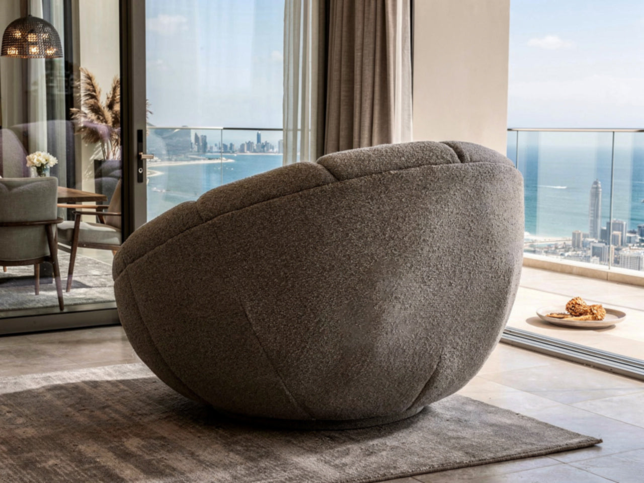 Barrel Swivel Accent Chair – Bouclé Upholstery