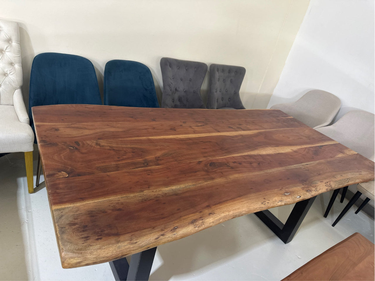 Dinning table, brown, black metal legs