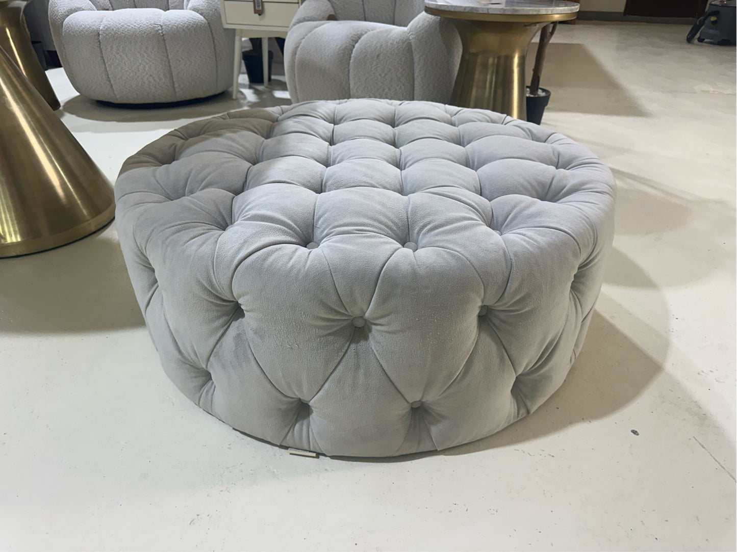 Ottoman round  velvet Grey