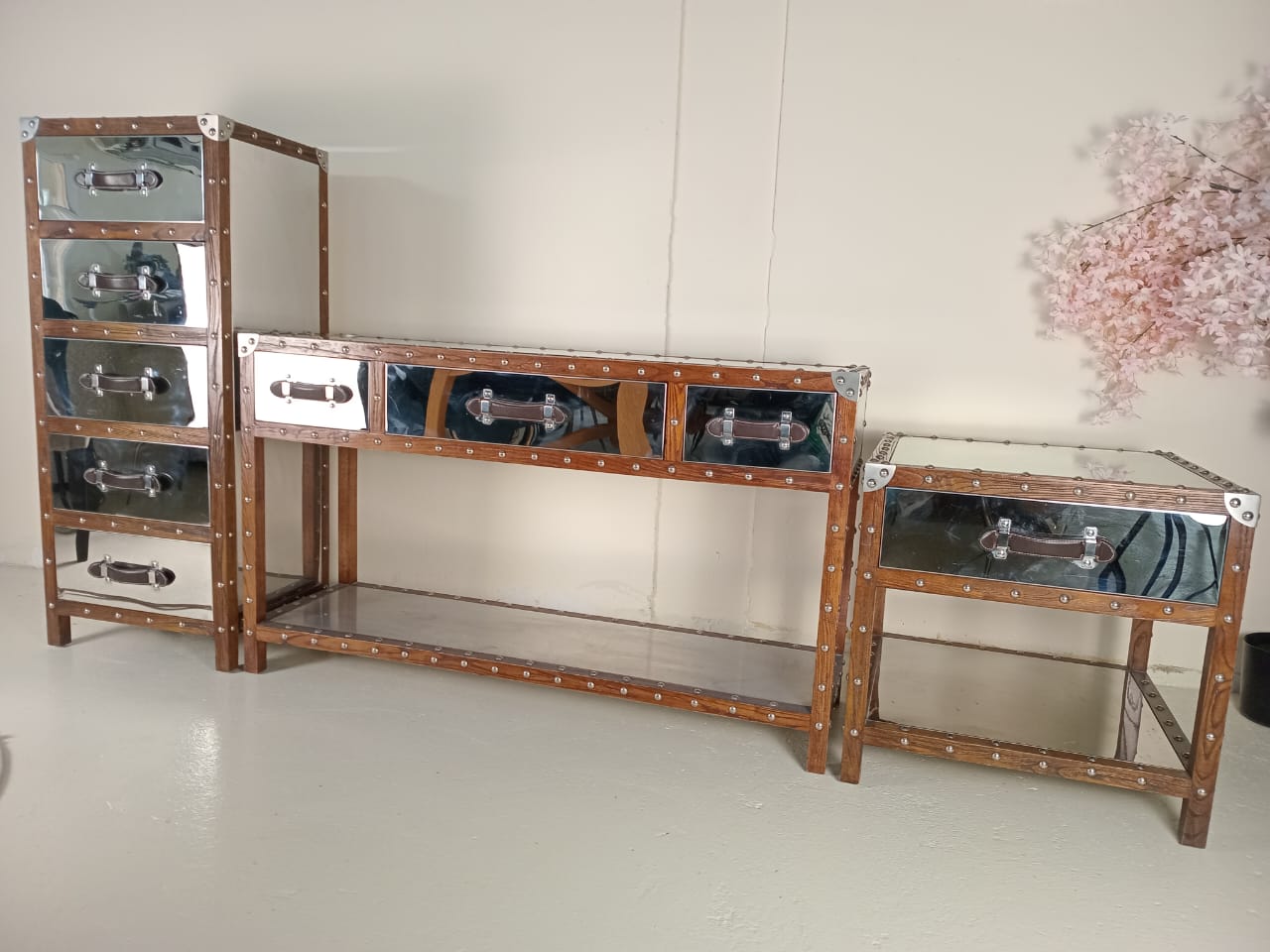 Set of 3 Mirrored Storage Trunks – Industrial Luxe by THE One