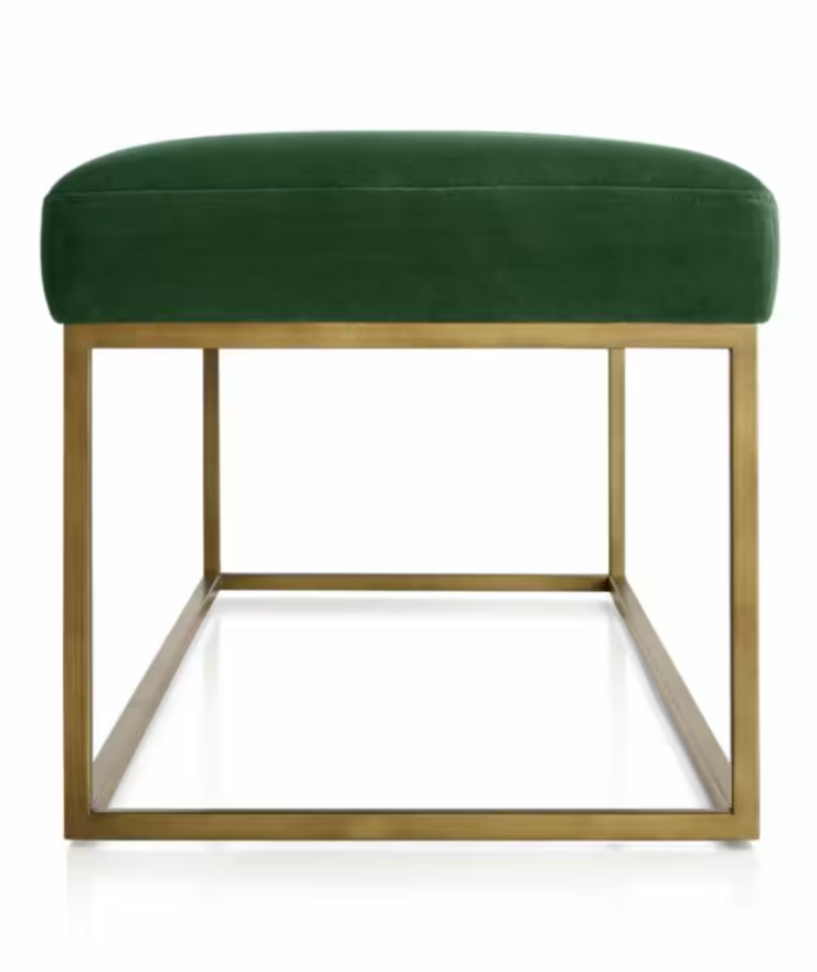 Channel Dark Green Velvet Bench with Brass Base