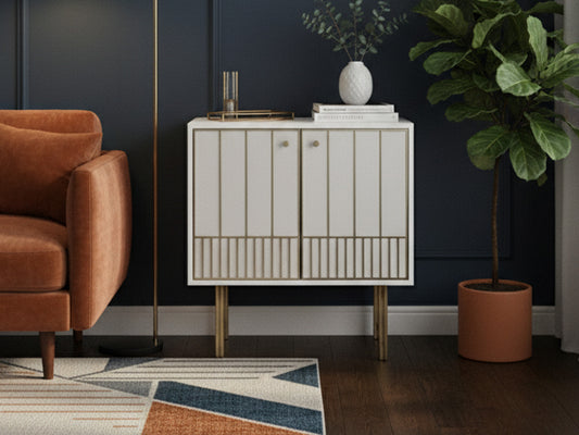 West Elm – White Bar Cabinet with Gold Accents