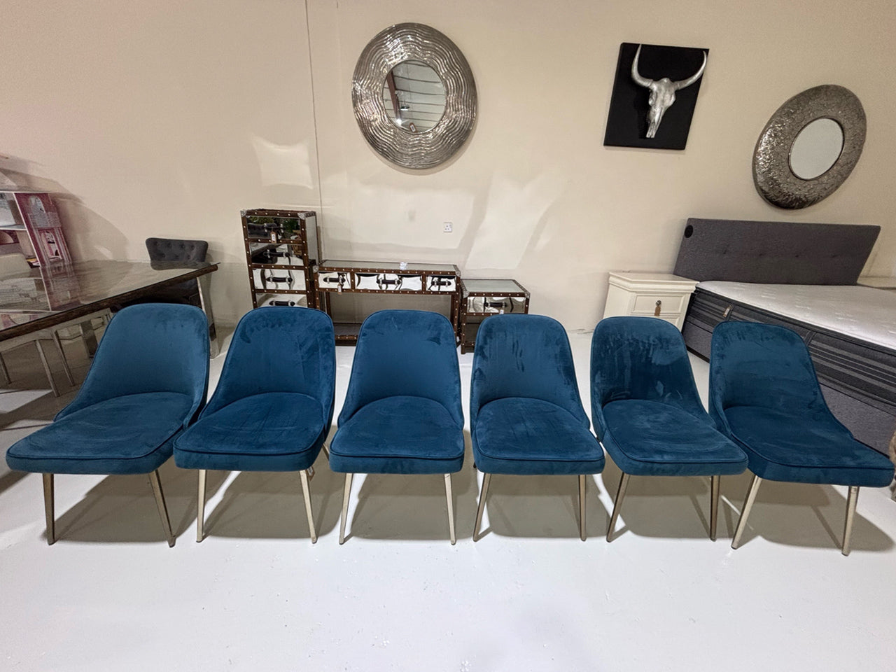 West Elm Blue Velvet Dining Chairs (Set of 6)