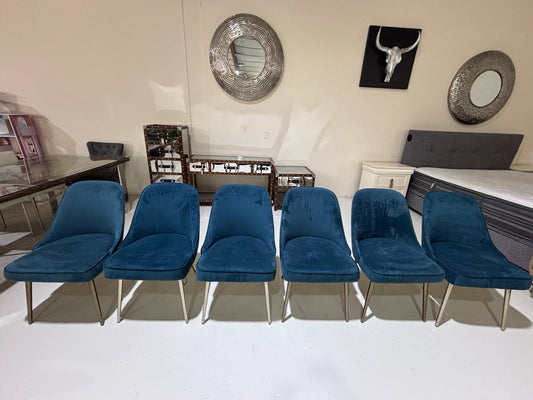 West Elm Blue Velvet Dining Chairs (Set of 6)