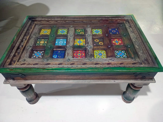 Vintage Wooden Coffee Table – Ceramic Tile Inlay
