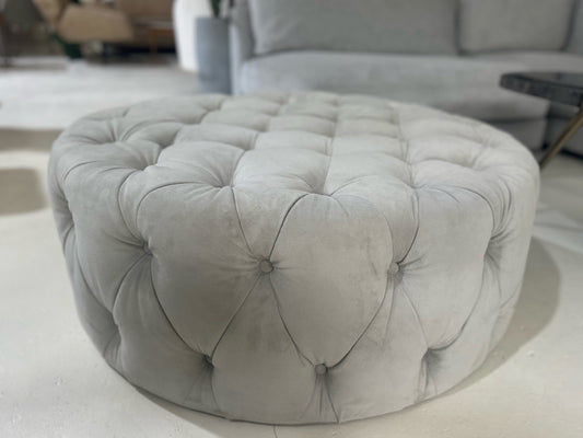 2XL Round Tufted Ottoman – Grey Velvet