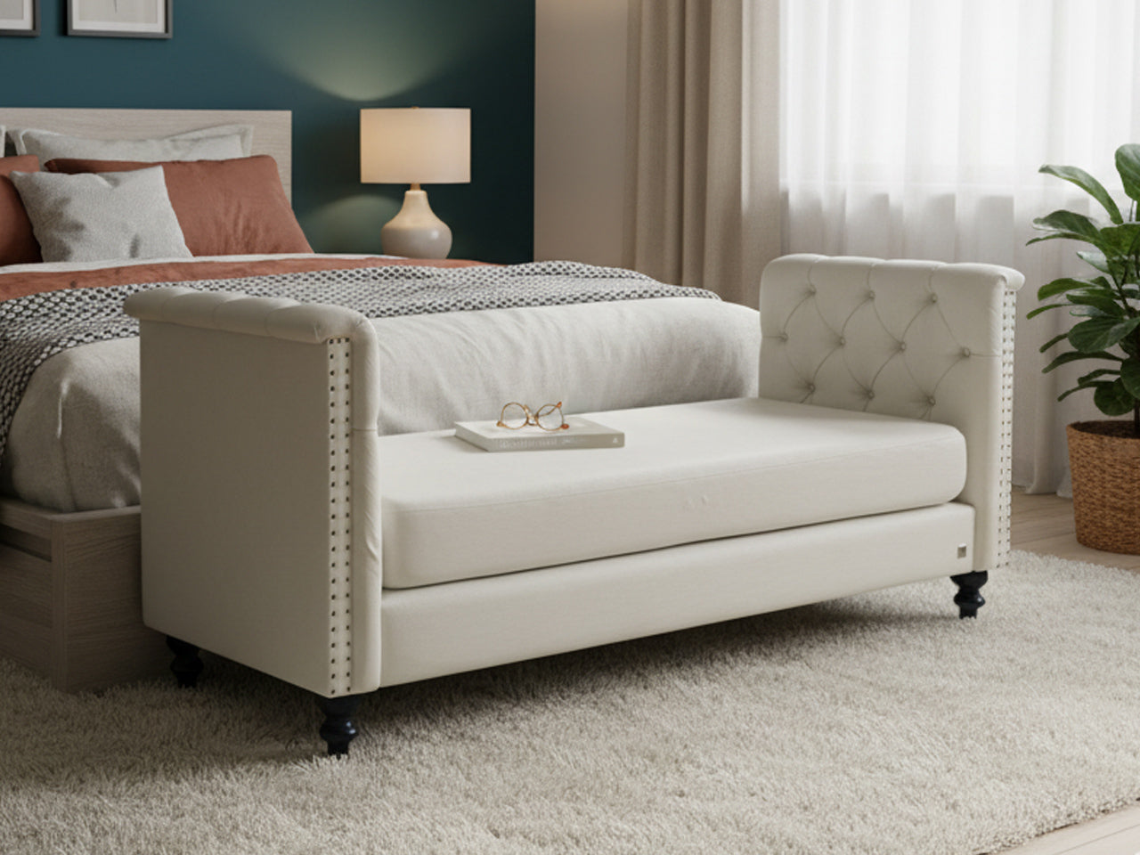 The One – White Upholstered Bench Bed