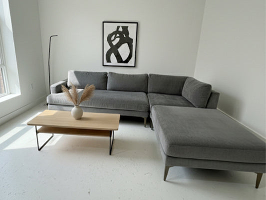 West Elm – Grey L-Shape Sectional Sofa with Ottoman