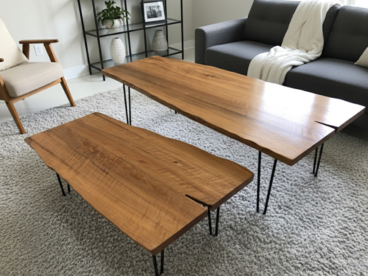 Marina Home Coffee Tables – Set of 2, Wood & Metal