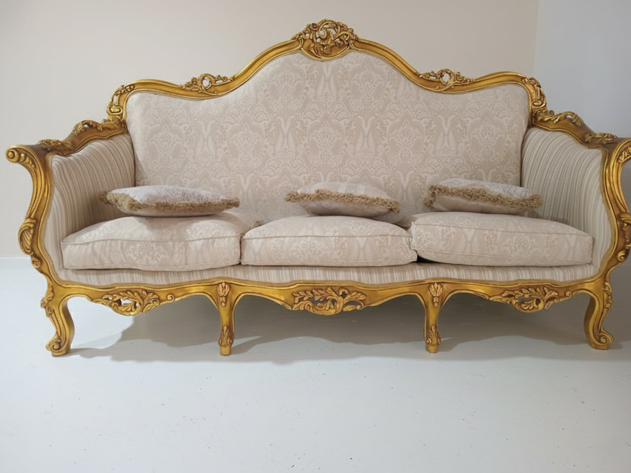 French Provincial 3-Seater Sofa – Gold Carved Frame