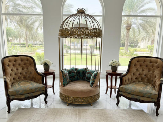 Royal Birdcage Sofa Set – 3-Piece Gold Lounge