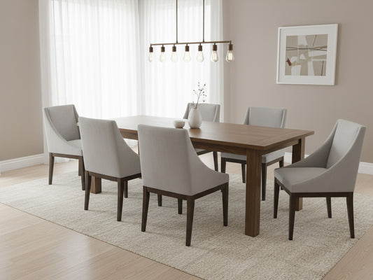 6 Dinning Chairs, Light grey, brown wooden stand