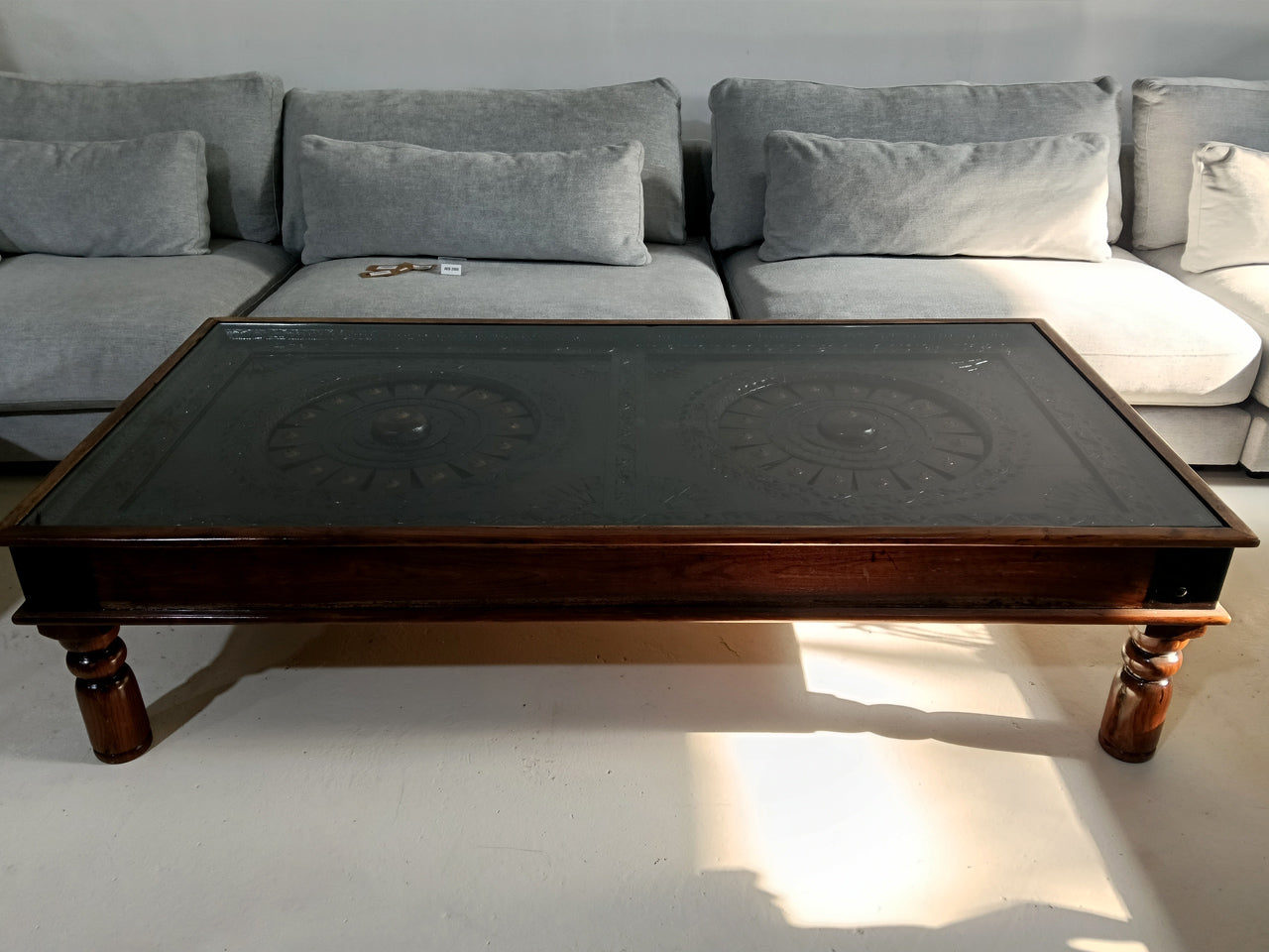 Solid Wood Coffee Table with Brass Accents