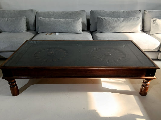 Solid Wood Coffee Table with Brass Accents