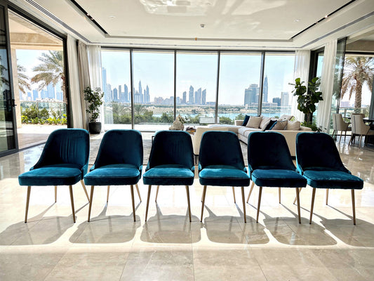 West Elm Blue Velvet Dining Chairs (Set of 6)