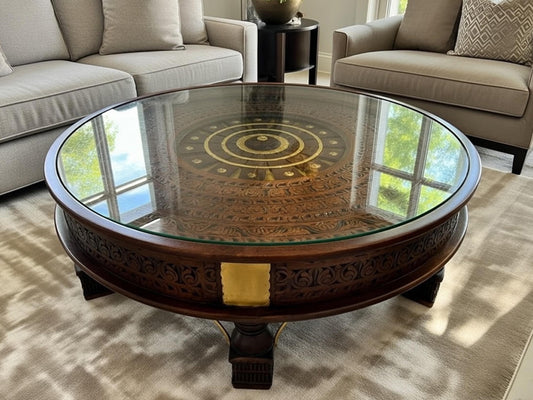 Solid Wood Coffee Table with Ornament