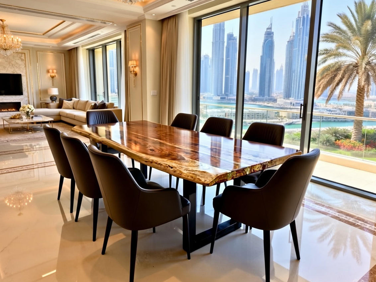 Live Edge Wood Dining Table – Black Metal Legs