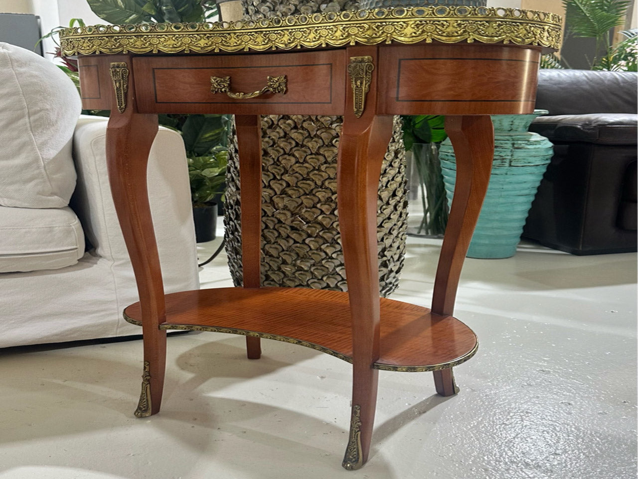 Vintage French-Style Side Table with Marble Top