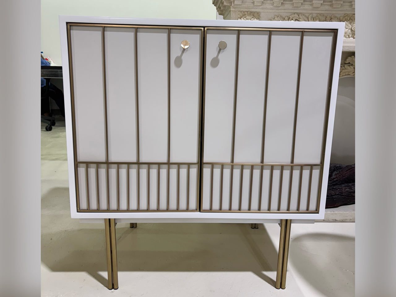 West Elm – White Bar Cabinet with Gold Accents