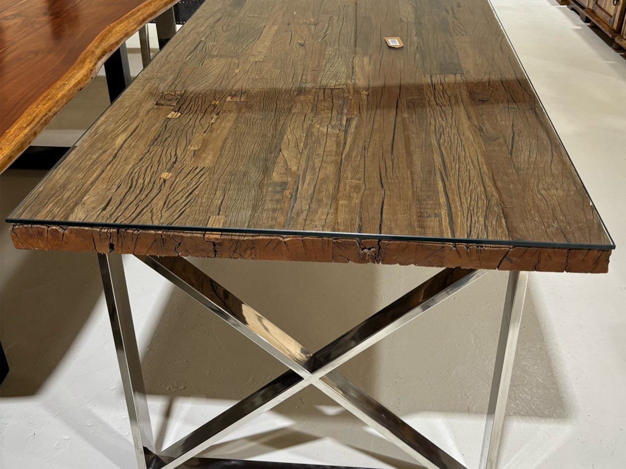 Reclaimed Oak & Glass Dining Table with 4 Chairs – Marina Home