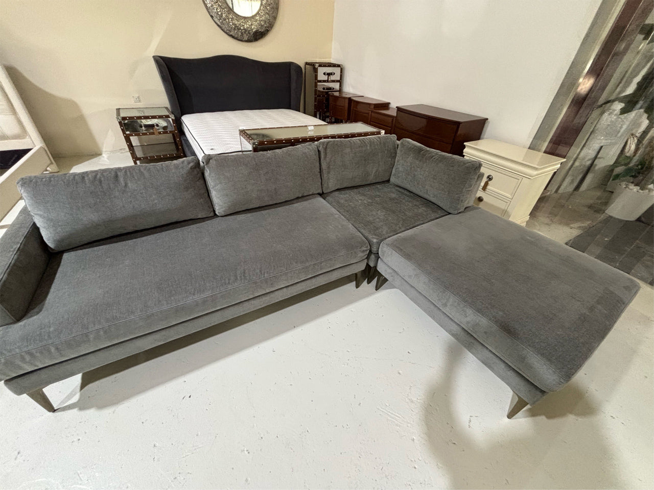 West Elm – Grey L-Shape Sectional Sofa with Ottoman