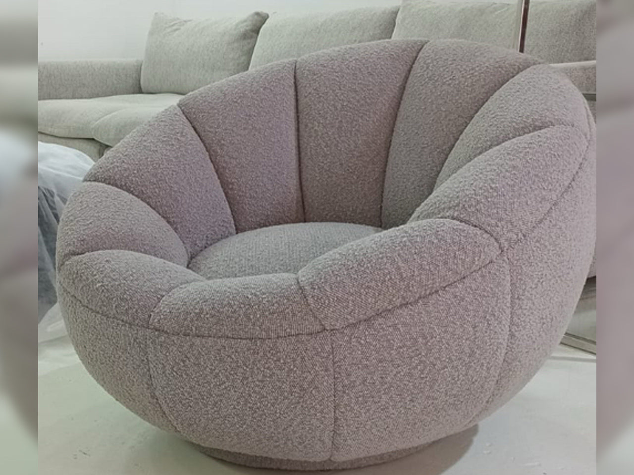 Barrel Swivel Accent Chair – Bouclé Upholstery