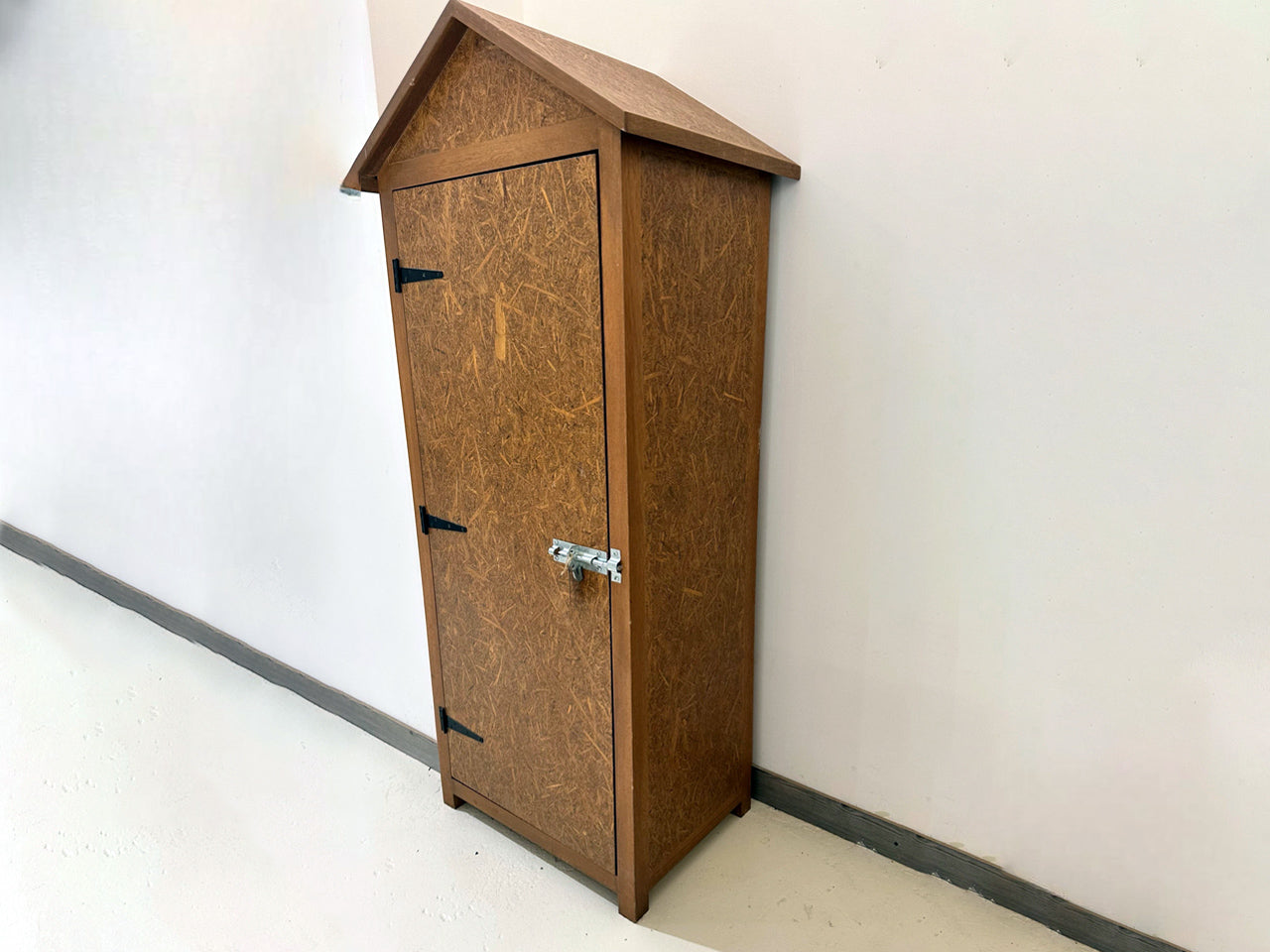 Wooden Storage Cabinet with Pitched-Roof Design