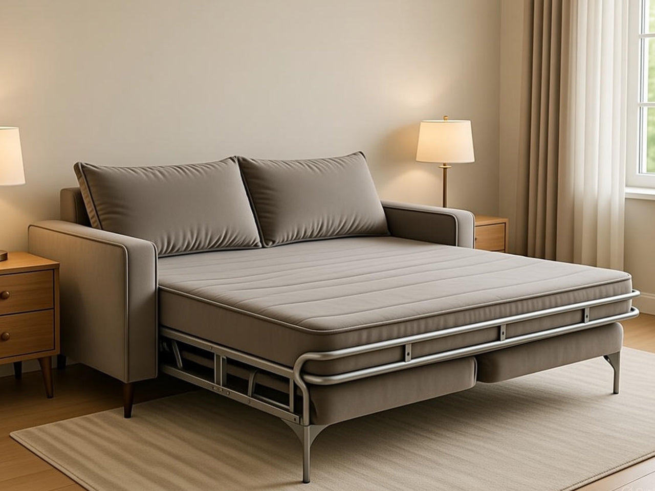 The One – Beige Velvet Sofa Bed