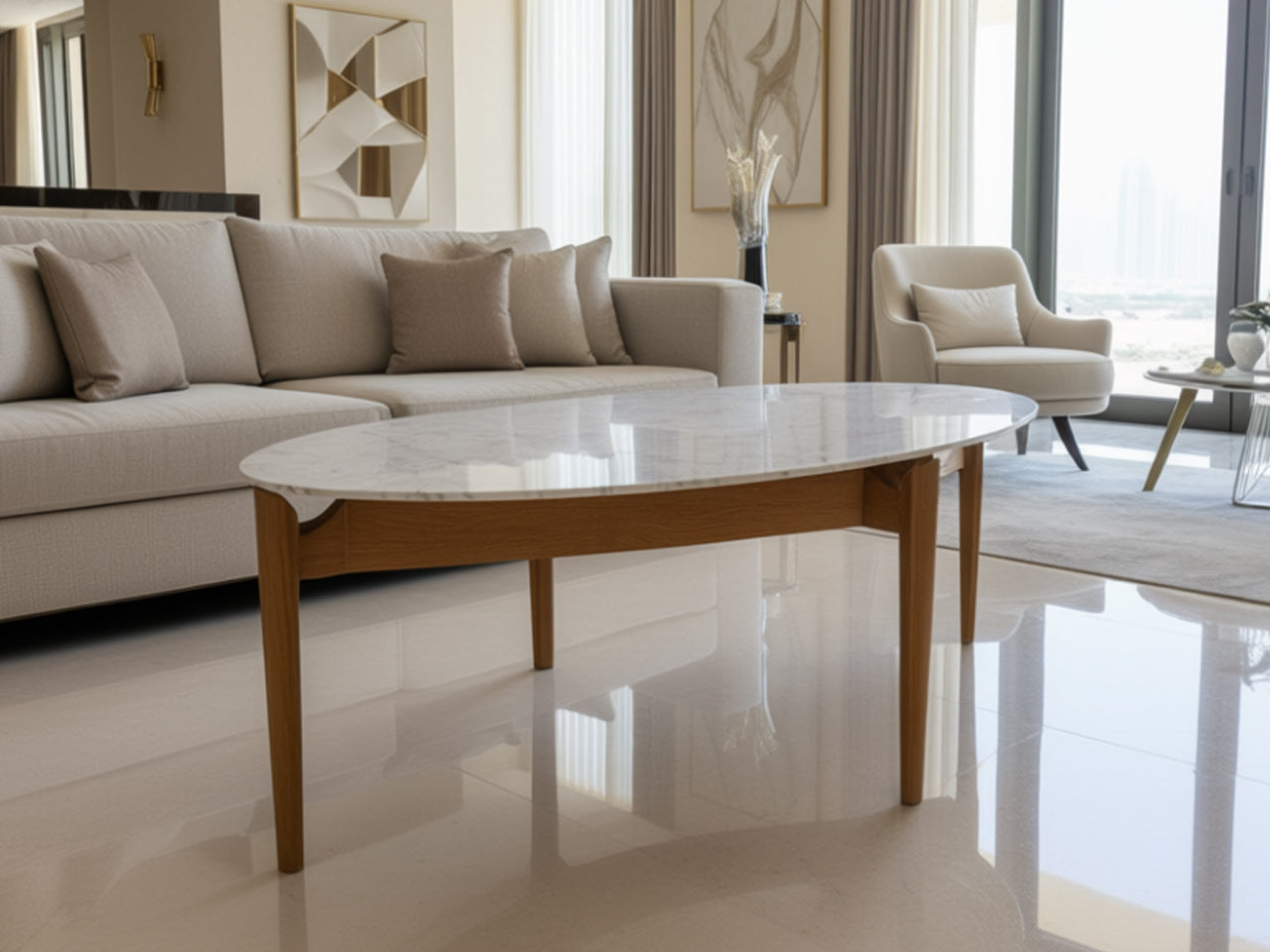 West Elm Coffee Table With  Marble Top