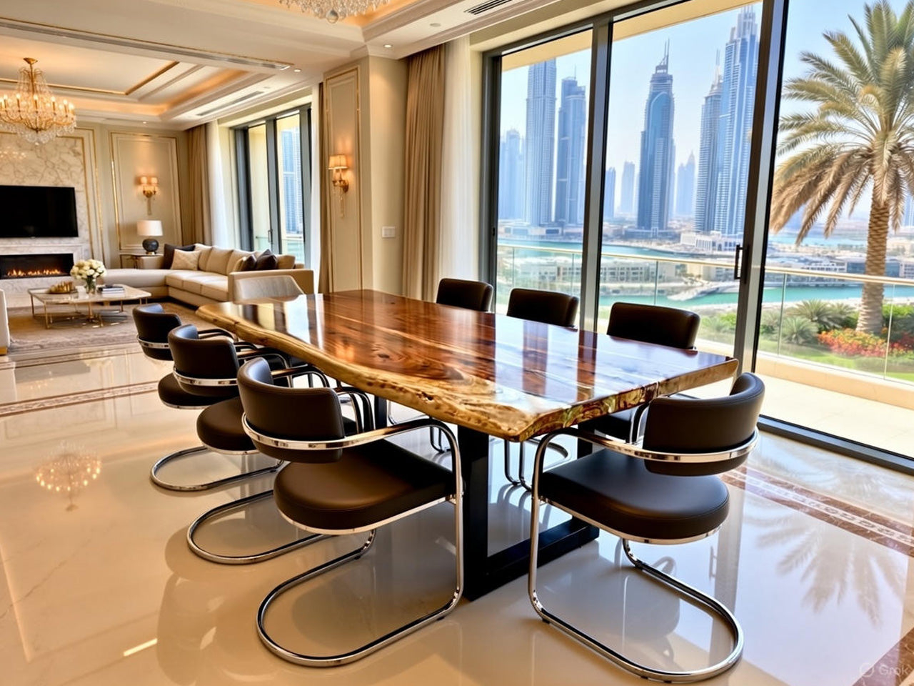 Live Edge Wood Dining Table – Black Metal Legs