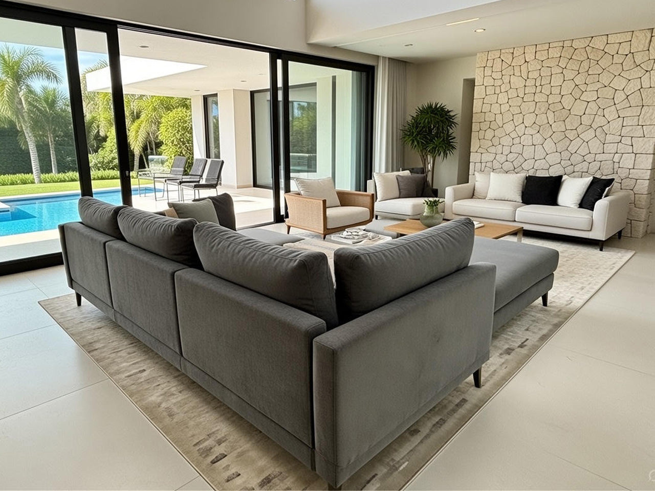 West Elm – Grey L-Shape Sectional Sofa with Ottoman