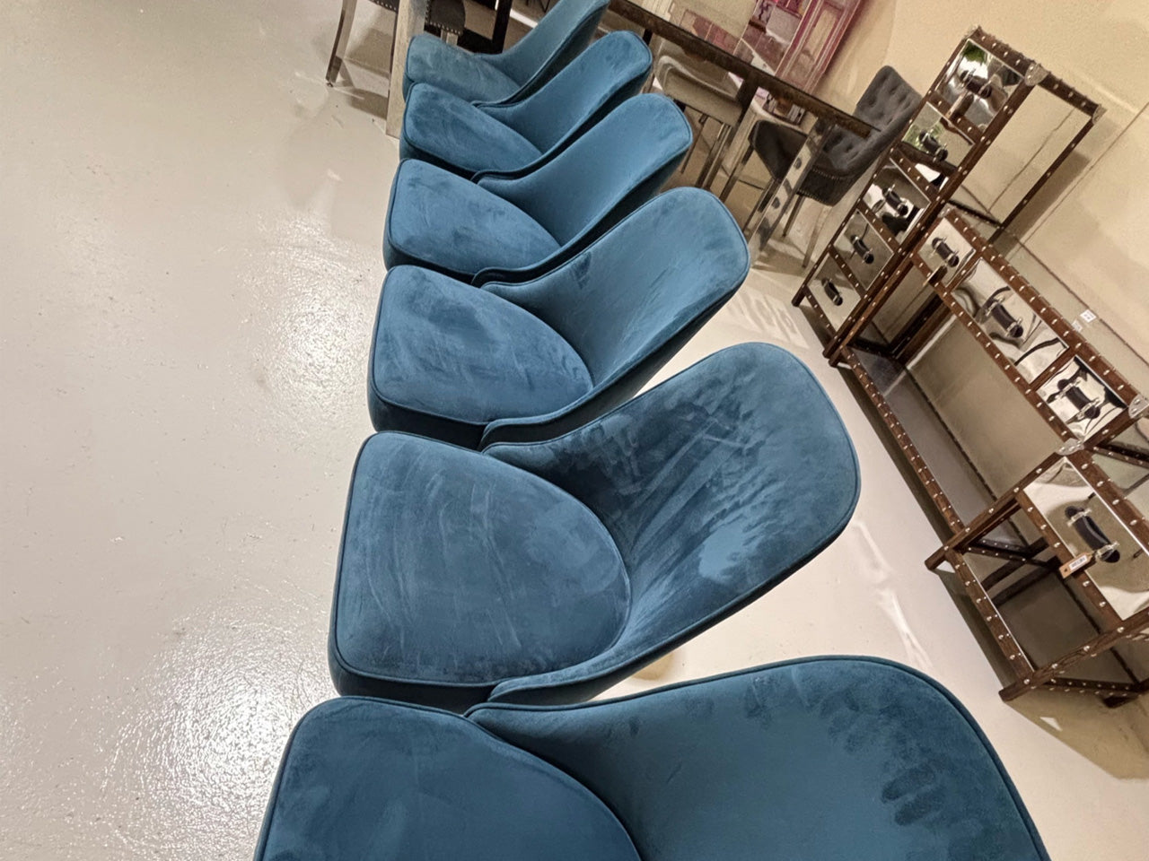 West Elm Blue Velvet Dining Chairs (Set of 6)