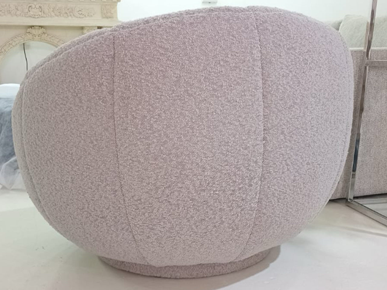 Barrel Swivel Accent Chair – Bouclé Upholstery