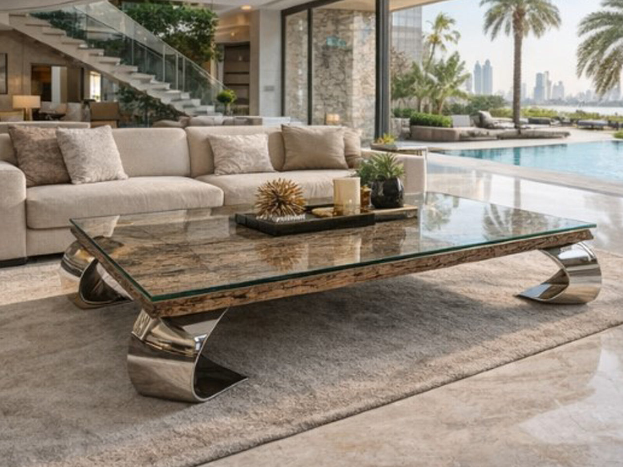 Marina Home Driftwood Glass Coffee Table