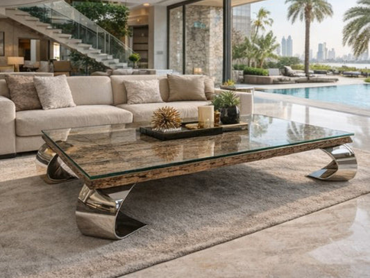 Marina Home Driftwood Glass Coffee Table