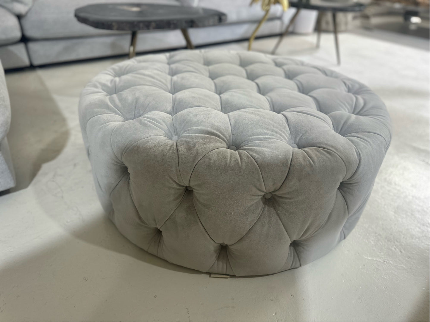 Ottoman round  velvet Grey